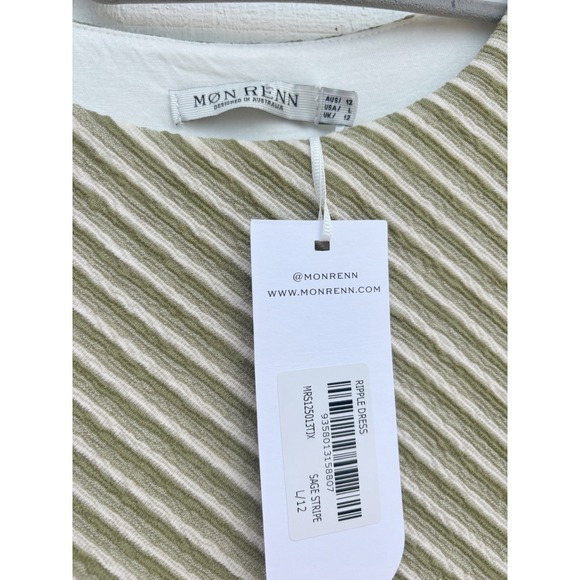 NWT Mon Renn Ripple Dress Sage Stripe Sleeveless Maxi L 12 - Picture 4 of 7